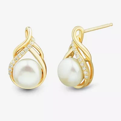 White Cultured Freshwater Pearl 14K Gold Over Silver Sterling Silver Drop Earrings