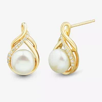 White Cultured Freshwater Pearl 14K Gold Over Silver Sterling Silver Drop Earrings