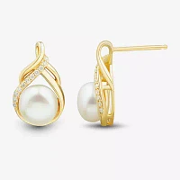 White Cultured Freshwater Pearl 14K Gold Over Silver Sterling Silver Drop Earrings