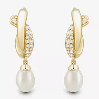 Lab Created White Cultured Freshwater Pearl 14K Gold Over Silver Sterling Silver Round Drop Earrings