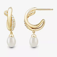 Lab Created White Cultured Freshwater Pearl 14K Gold Over Silver Sterling Silver Round Drop Earrings