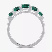 Womens Lab Created Green Emerald Sterling Silver Oval Cocktail Ring