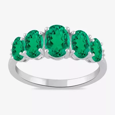 Womens Lab Created Green Emerald Sterling Silver Oval Cocktail Ring