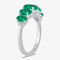 Womens Lab Created Green Emerald Sterling Silver Oval Cocktail Ring