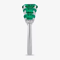 Womens Lab Created Green Emerald Sterling Silver Oval Cocktail Ring