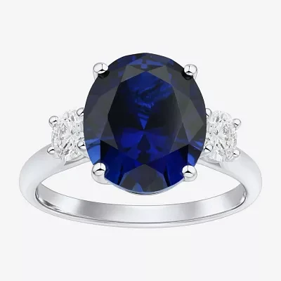 Womens Gemstone & 3/8 CT. T.W. Lab-Grown Diamond Sterling Silver Oval 3-Stone Cocktail Ring
