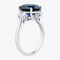 Womens Gemstone & 3/8 CT. T.W. Lab-Grown Diamond Sterling Silver Oval 3-Stone Cocktail Ring