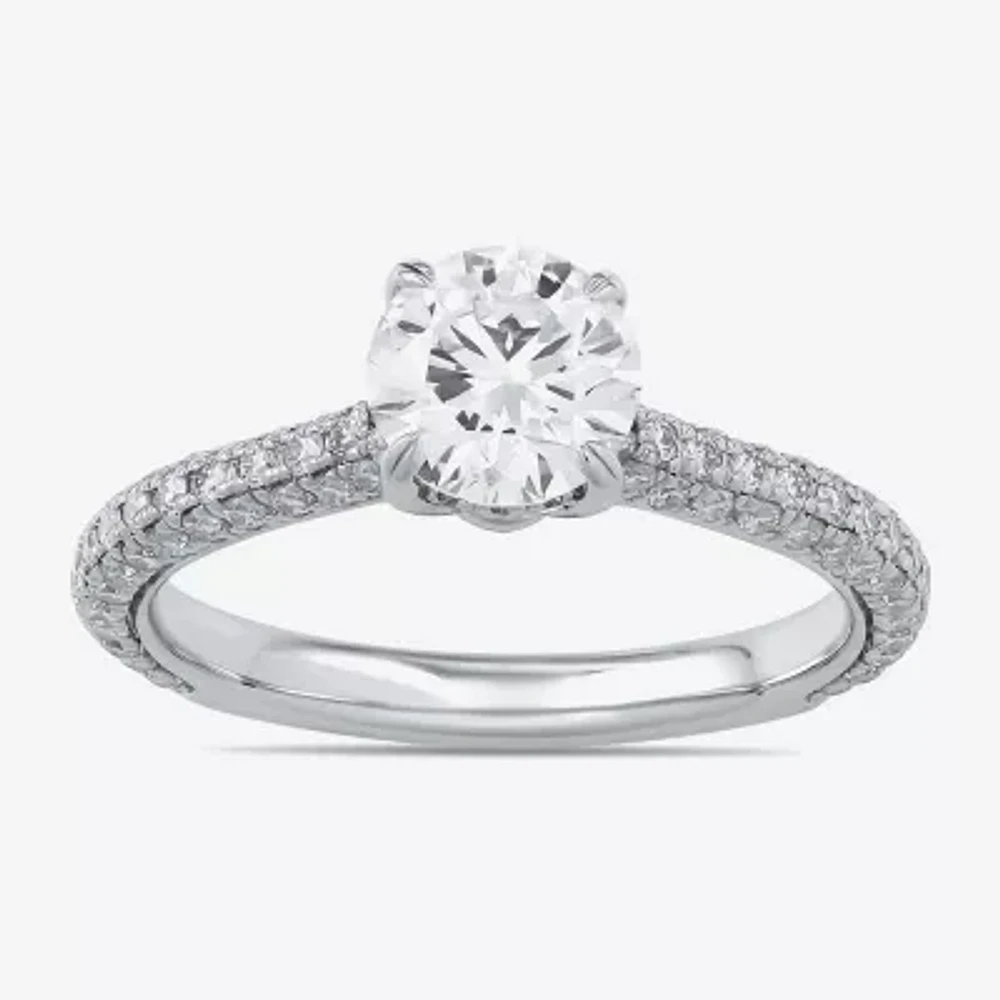 Signature By Modern Bride (F / Si1) Womens 1 3/4 CT. T.W. Lab Grown White Diamond 10K White Gold Round Side Stone Engagement Ring