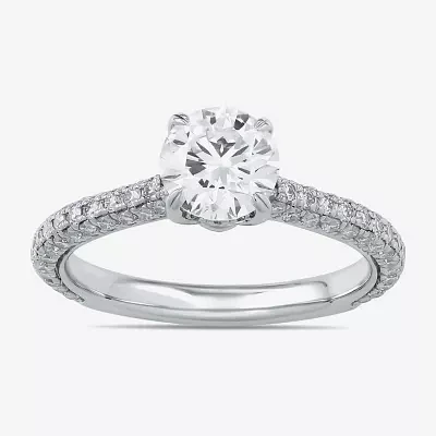Signature By Modern Bride (F / Si1) Womens 1 3/4 CT. T.W. Lab Grown White Diamond 10K White Gold Round Side Stone Engagement Ring