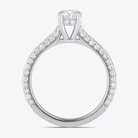 Signature By Modern Bride (F / Si1) Womens 1 3/4 CT. T.W. Lab Grown White Diamond 10K White Gold Oval Side Stone Engagement Ring