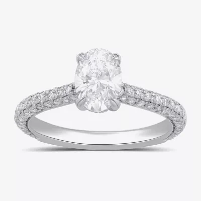 Signature By Modern Bride (F / Si1) Womens 1 3/4 CT. T.W. Lab Grown White Diamond 10K White Gold Oval Side Stone Engagement Ring