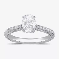 Signature By Modern Bride (F / Si1) Womens 1 3/4 CT. T.W. Lab Grown White Diamond 10K White Gold Oval Side Stone Engagement Ring