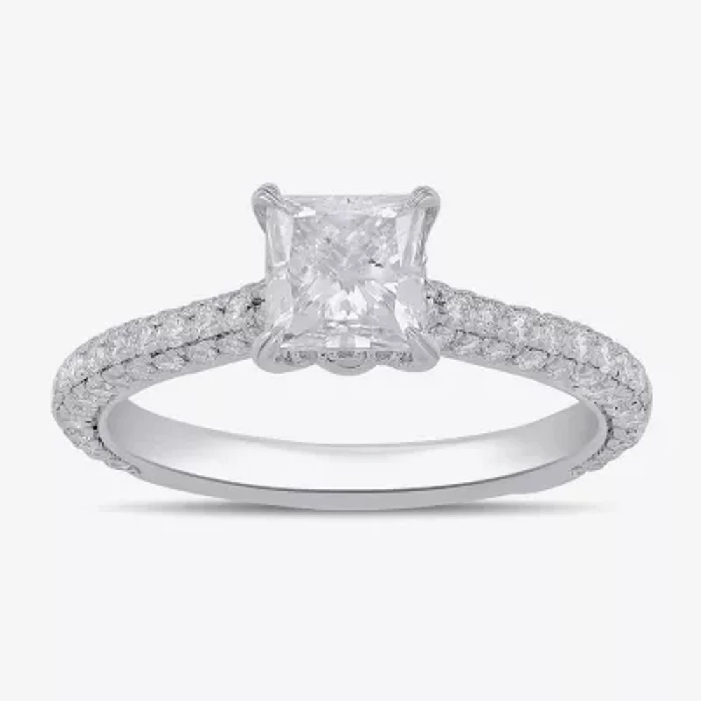 Signature By Modern Bride (F / Si1) Womens 1 3/4 CT. T.W. Lab Grown White Diamond 10K White Gold Side Stone Engagement Ring