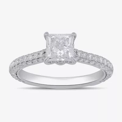 Signature By Modern Bride (F / Si1) Womens 1 3/4 CT. T.W. Lab Grown White Diamond 10K White Gold Side Stone Engagement Ring
