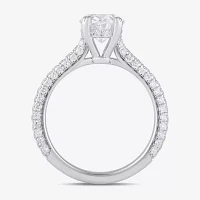 Signature By Modern Bride (F / Si1) Womens 2 3/4 CT. T.W. Lab Grown White Diamond 14K White Gold Oval Side Stone Engagement Ring