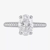 Signature By Modern Bride (F / Si1) Womens 2 3/4 CT. T.W. Lab Grown White Diamond 14K White Gold Oval Side Stone Engagement Ring