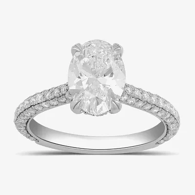 Signature By Modern Bride (F / Si1) Womens 2 3/4 CT. T.W. Lab Grown White Diamond 14K White Gold Oval Side Stone Engagement Ring