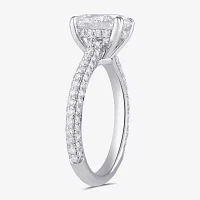 Signature By Modern Bride (F / Si1) Womens 2 3/4 CT. T.W. Lab Grown White Diamond 14K White Gold Oval Side Stone Engagement Ring