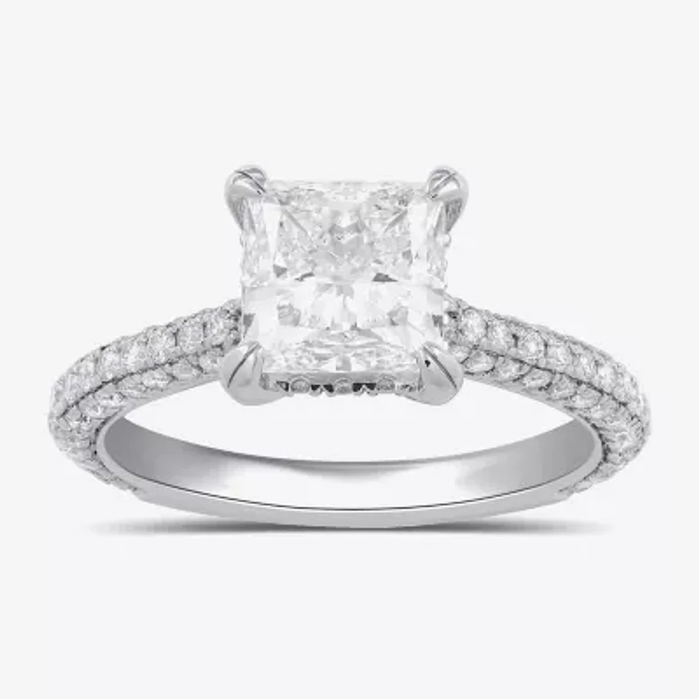 Signature By Modern Bride (F / Si1) Womens 2 3/4 CT. T.W. Lab Grown White Diamond 14K White Gold Side Stone Engagement Ring