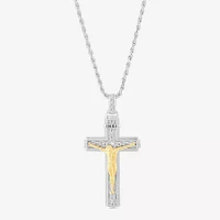 Mens White Cubic Zirconia 14K Gold Over Silver Sterling Silver Cross Pendant