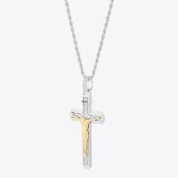 Mens White Cubic Zirconia 14K Gold Over Silver Sterling Silver Cross Pendant