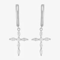 Diamonart White Cubic Zirconia Sterling Silver Cross Drop Earrings