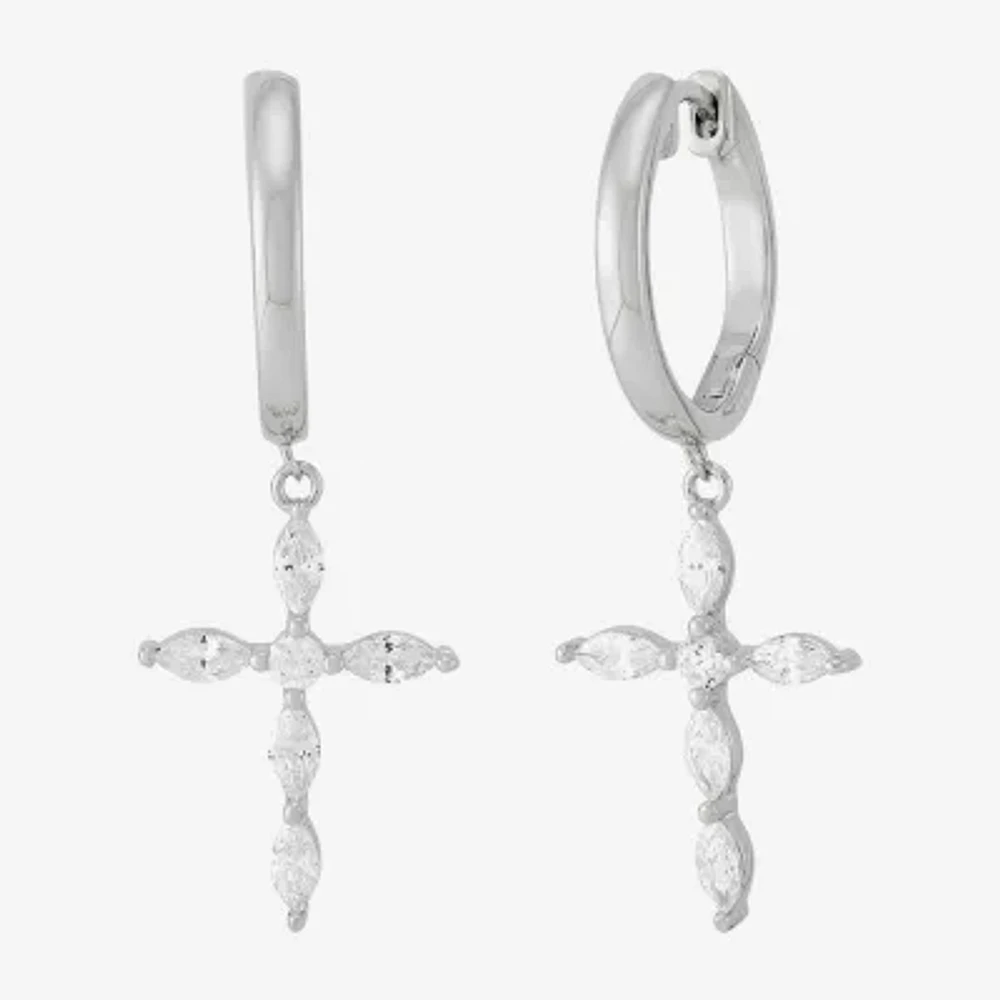 Diamonart White Cubic Zirconia Sterling Silver Cross Drop Earrings