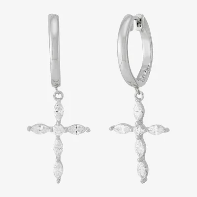 Diamonart White Cubic Zirconia Sterling Silver Cross Drop Earrings