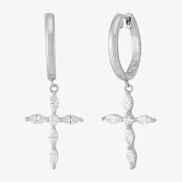 Diamonart White Cubic Zirconia Sterling Silver Cross Drop Earrings