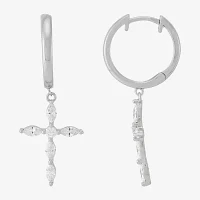 Diamonart White Cubic Zirconia Sterling Silver Cross Drop Earrings