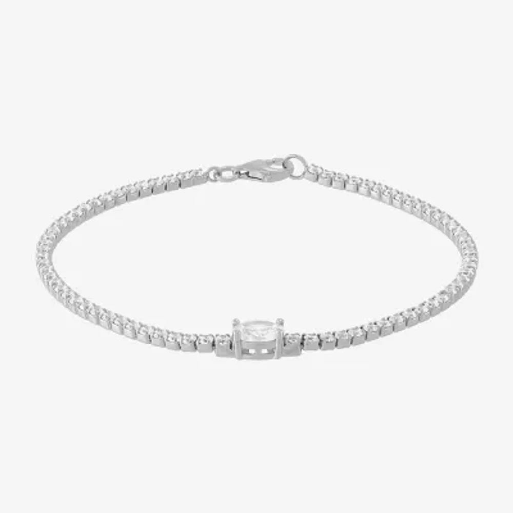 Diamonart White Cubic Zirconia Sterling Silver Oval 7.5 Inch Tennis Bracelet