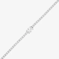 Diamonart White Cubic Zirconia Sterling Silver Oval 7.5 Inch Tennis Bracelet