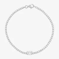 Diamonart White Cubic Zirconia Sterling Silver Oval 7.5 Inch Tennis Bracelet