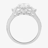Diamonart Womens White Cubic Zirconia Sterling Silver Flower Oval Side Stone Engagement Ring