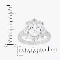 Diamonart Womens White Cubic Zirconia Sterling Silver Flower Oval Side Stone Engagement Ring