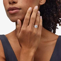 Diamonart Womens White Cubic Zirconia Sterling Silver Flower Oval Side Stone Engagement Ring
