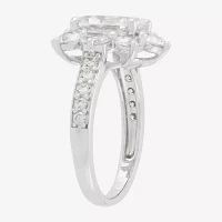 Diamonart Womens White Cubic Zirconia Sterling Silver Flower Oval Side Stone Engagement Ring