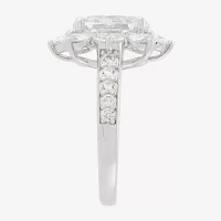 Diamonart Womens White Cubic Zirconia Sterling Silver Flower Oval Side Stone Engagement Ring