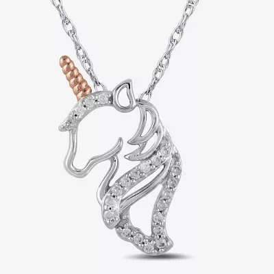 Unicorn Womens 1/10 CT. T.W. Lab Grown White Diamond 14K Rose Gold Over Silver Sterling Silver Pendant Necklaces