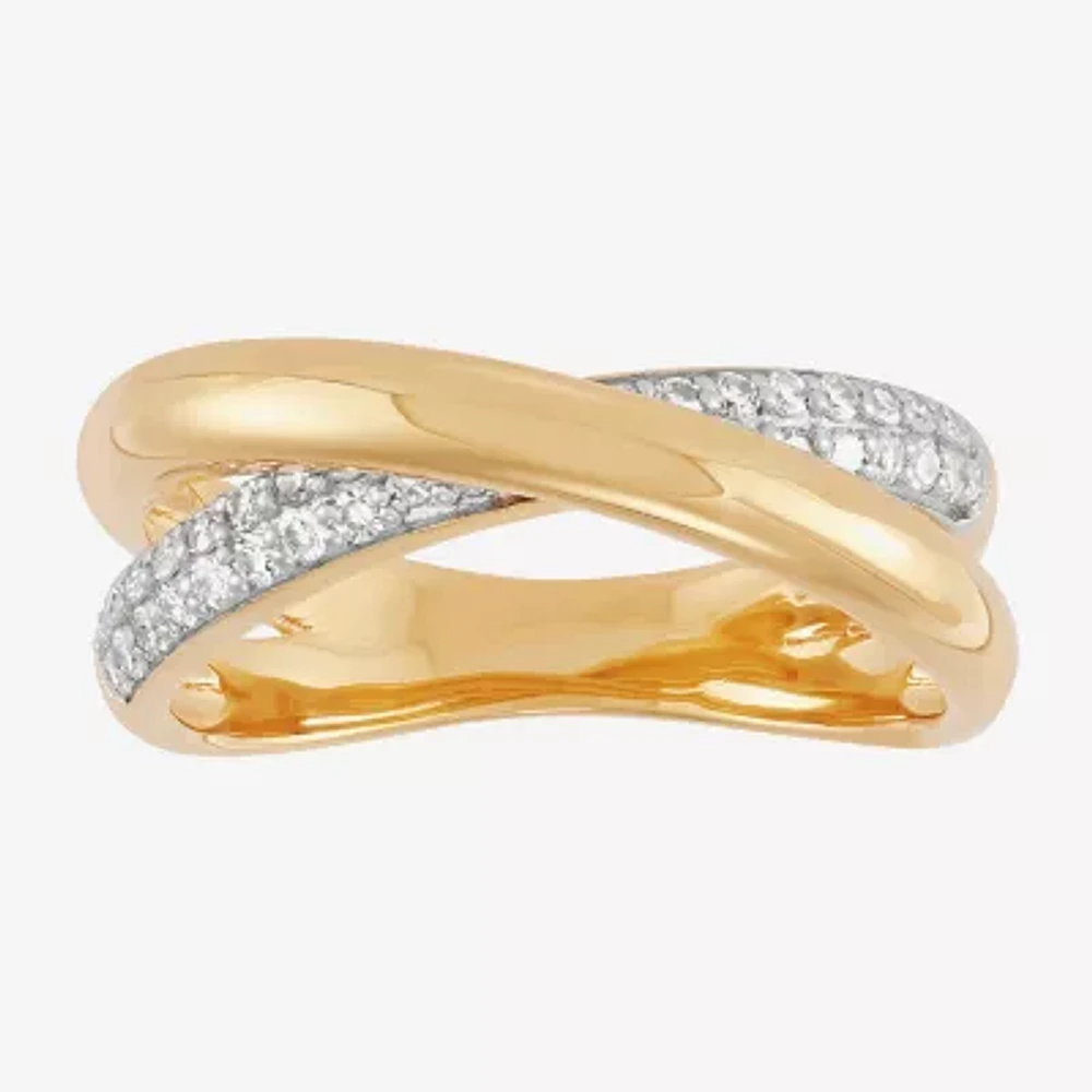 (H-I,Si1-Si2) Womens 1/4 CT. T.W. Lab Grown White Diamond 14K Gold Over Silver Sterling Crossover Cocktail Ring