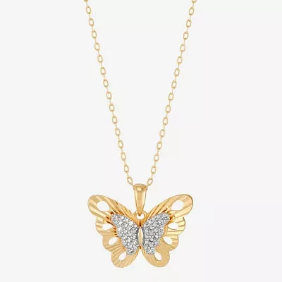 (H-I Womens 1/10 CT. T.W. Lab Grown White Diamond 14K Gold Over Silver Sterling Silver Butterfly Pendant Necklaces