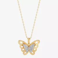(H-I Womens 1/10 CT. T.W. Lab Grown White Diamond 14K Gold Over Silver Sterling Silver Butterfly Pendant Necklaces