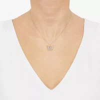 (H-I Womens 1/10 CT. T.W. Lab Grown White Diamond 14K Gold Over Silver Sterling Silver Butterfly Pendant Necklaces