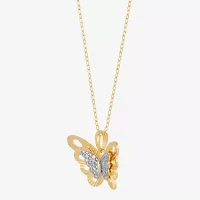 (H-I Womens 1/10 CT. T.W. Lab Grown White Diamond 14K Gold Over Silver Sterling Silver Butterfly Pendant Necklaces
