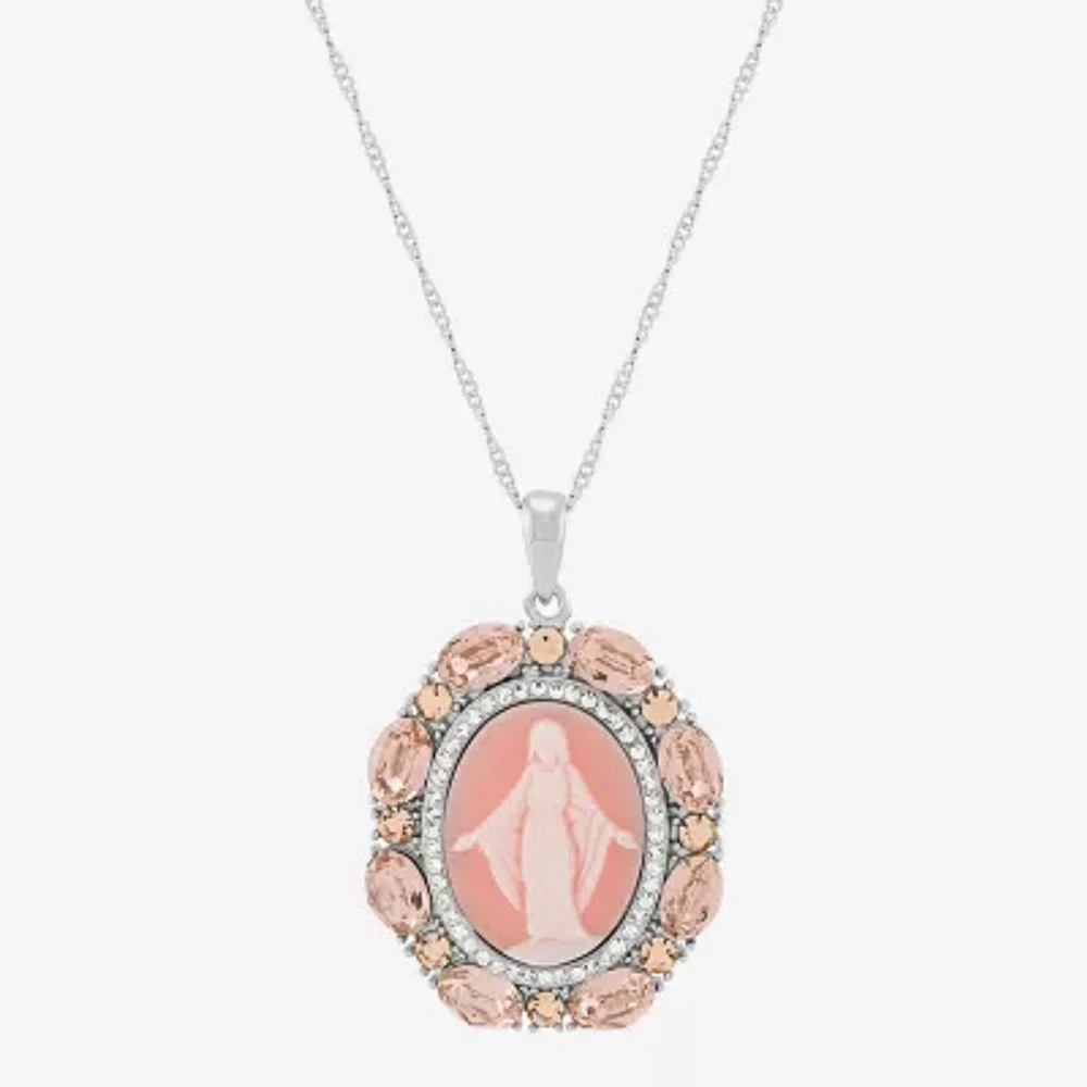 Womens Pink Crystal Sterling Silver Oval Pendants