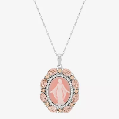 Womens Pink Crystal Sterling Silver Oval Pendants