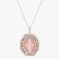 Womens Pink Crystal Sterling Silver Oval Pendants