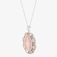 Womens Pink Crystal Sterling Silver Oval Pendants