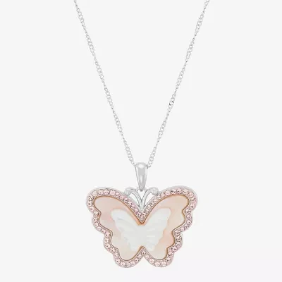 Womens Pink Mother Of Pearl Sterling Silver Butterfly Pendant Necklaces