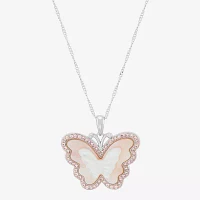 Womens Pink Mother Of Pearl Sterling Silver Butterfly Pendant Necklaces
